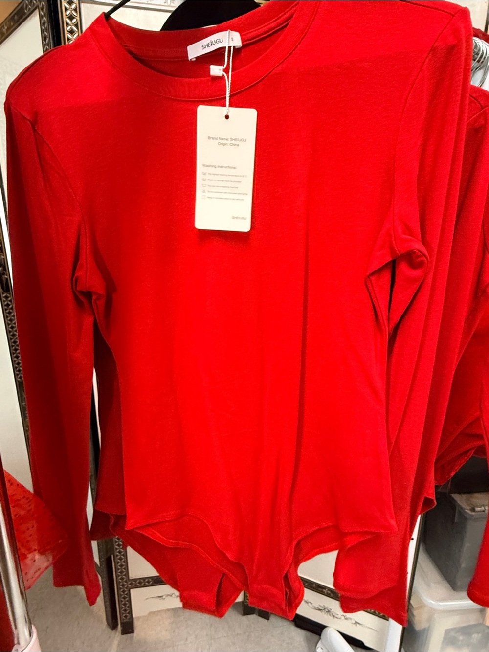 Women's Red Crewneck Long-Sleeve Sweater